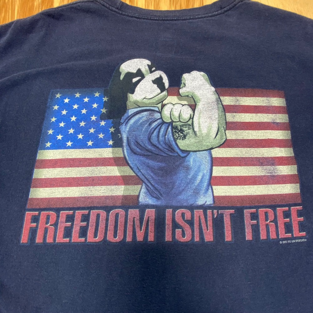 Vintage 2003 Big Dogs Freedom Isn't Free‎ USA Flag Graphic Tee 2XL Navy Blue